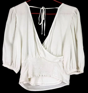 ABERCROMBIE & FITCH Womans White S/S CROSSOVER TOP BLOUSE Tie Neck - S - RRP £59 - Picture 1 of 8