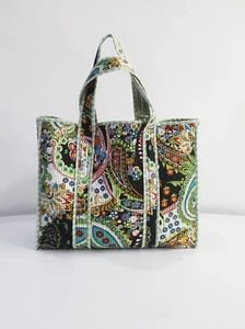 Multicolor Paisley Print Cotton Quilted Handbag Women Shopping Tote Shoulder Bag - Picture 1 of 5