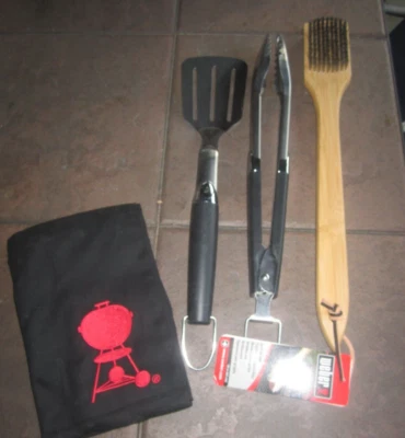 Weber 2-Piece Premium Tool Set Spatula Tongs w/1 Weber Grill Brushes & APRON - Image 1 of 4