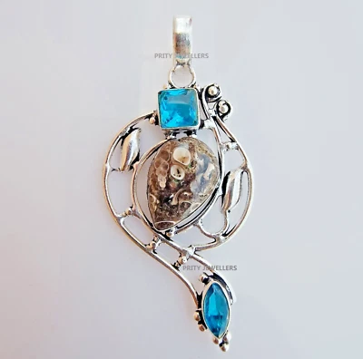 Jaspe de océano con colgante de topacio azul, colgante/collar grande de 2,99" pulgadas Foto 1 de 4