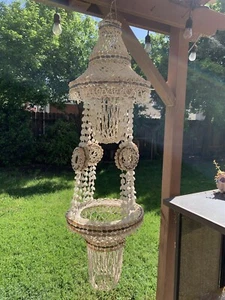 VINTAGE BOHO TIERED SEA SHELL PLANT HOLDER CHANDELIER 54" TALL!!!! EUC - Picture 1 of 7