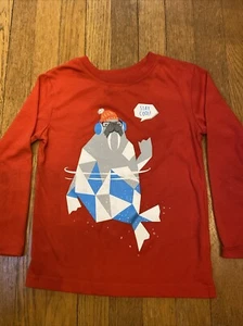 Cat & Jack Boys Size XS 4/5 L/S Red T-shirt With Walrus - Picture 1 of 4