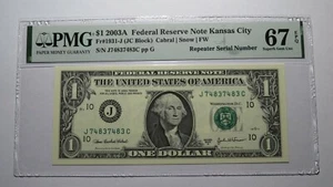 $1 2003 Repeater Serial Number Federal Reserve Currency Bank Note Bill PMG UNC67 - Picture 1 of 3
