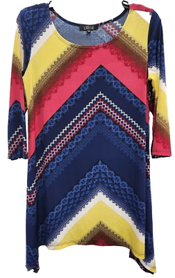 Top túnica artística portátil Lbisse para mujer mediana abstracta manga 3/4 dobladillo mordedura de tiburón Foto 1 de 4