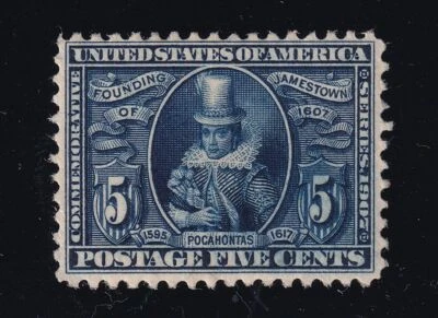 Jamestown Exposition Pocahontas Sc 330 1907 5c azul MNH CV $375 (Y3 Foto 1 de 2