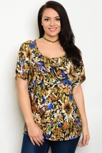 Women's Plus Size Basic Relaxed Fit Floral Print Short Sleeve Blouse Top - Picture 1 of 2