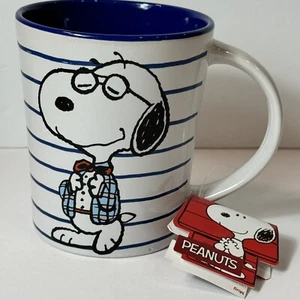 Snoopy Coffee Cup Mug by Peanuts Stripes White/Blue Holiday Gift - Picture 1 of 5