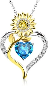 Sunflower Necklaces 925 Sterling Silver Birthstone Jewelry Valentine's Birthday - Picture 1 of 6