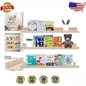Space-Saving 24 Inch Natural Wood Floating Shelves – Set of 3 With Hardware - Picture 1 of 10