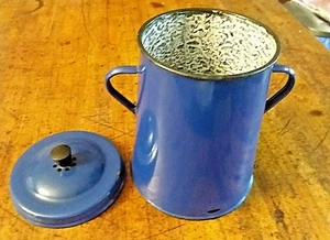 Vintage Blue Enamel Pot, Graniteware Lining, Handles & Lid - Hungary - Picture 1 of 10