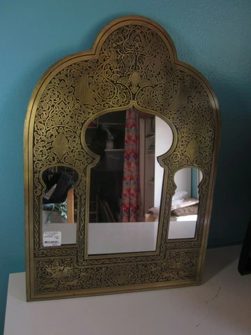 Fair Trade Brass Wall Hanging Mirror Enamel Carved Etched Frame Hand Made Egypt Cover