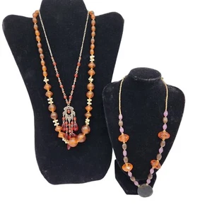 Lot of 3 Glass Beaded Amber Color Necklaces Vintage Costume Jewelry - Picture 1 of 9