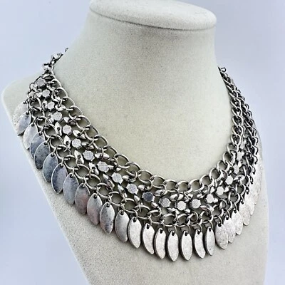 Abercrombie & Fitch Y2K 比例条纹工业银色领 18 英寸项链 — 第 1/4 张图片