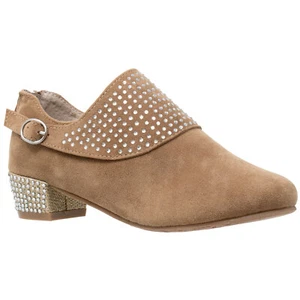 SOBEYO Kids Girls Ankle Boots Rhinestone Crystal Block Heel Zipper Shoes Tan - Picture 1 of 8