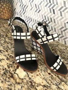 Kate Spade New York Black And White Stripped High Heel Ankle Strap Sandals 5.5 - Picture 1 of 6