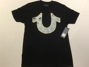 TRUE RELIGION HORSESHOE STOMPED GRAPH MEN T-SHIRT SOLID BLACK PREMIUM NWT S $69 - Picture 1 of 7