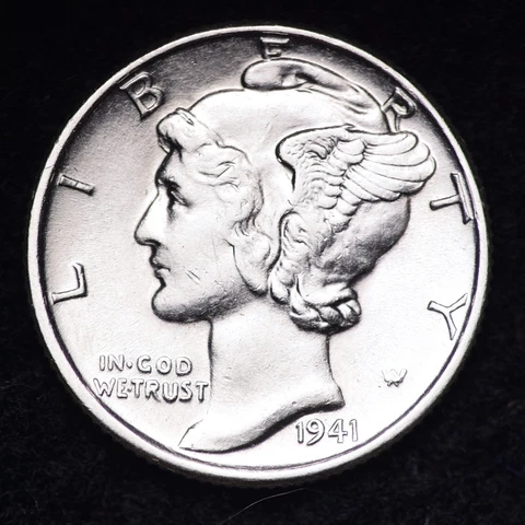 1941 Mercury Silver Dime AU FREE SHIPPING Cover