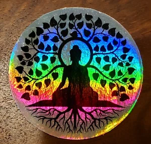 BUDDHA UNDER BODHI TREE Holographic Sticker Vinyl 2.5 in UV WEATHER RESISTANT  - Picture 1 of 1
