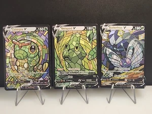 Caterpie, Metapod, & Butterfree CUSTOM Stained Glass Holo Cards - Display Only - Picture 1 of 4