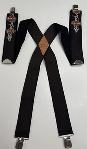 vtg Harley Davidson 2" Bar & Shield Logo Adjustable Suspenders Stretch - Picture 1 of 11