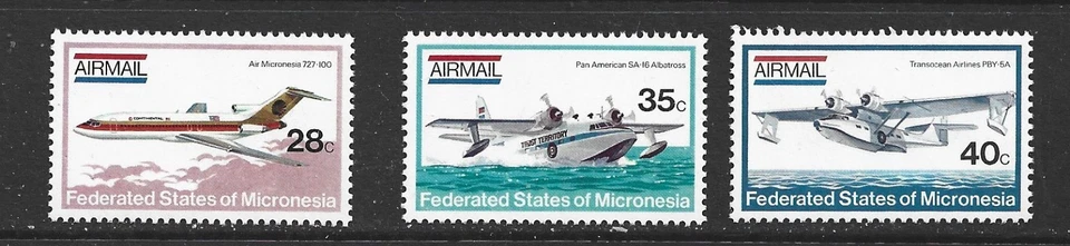 MICRONESIA - 1984 AIR POST AIRCRAFT - SCOTT C1 TO C3 - MNH - Image 1 of 1