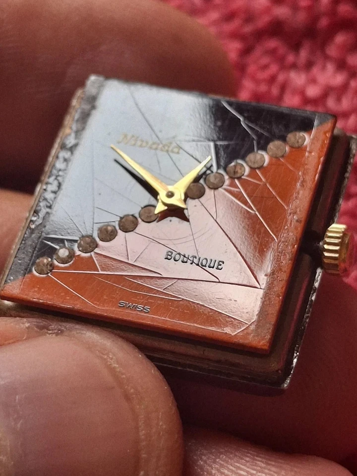 NIVADA Boutique Tank Black & Orange Spider Dial With Gemstones Vintage 1970s - Image 1 of 4