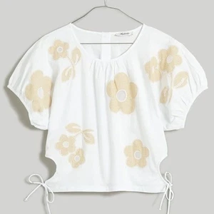 Nuovo Madewell ricamato popeline manica a sbuffo ritaglio crop top taglia large NL011 - Foto 1 di 8