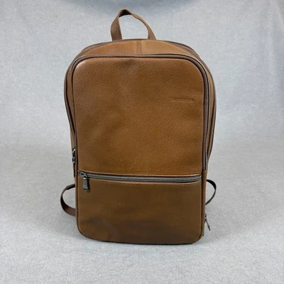 Samsonite Classic Leather Slim Laptop Backpack Cognac Brown Travel Professional - Image 1 of 4
