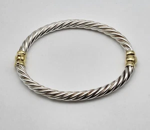 VTG Sterling Silver Thick Cable Cuff Bracelet Two Tone Gold Vermeil Accents 7" - Picture 1 of 6