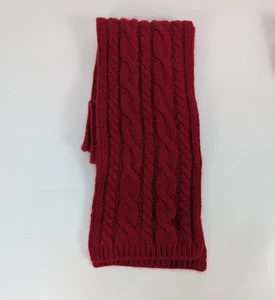 Lauren Ralph Lauren Red Cable Knit Embroidered Winter Scarf Lambswool Angora EUC - Picture 1 of 5