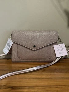 Kate Spade Rose Gold Glitter Fabric Flap Crossbody NWT K9336 - Picture 1 of 10