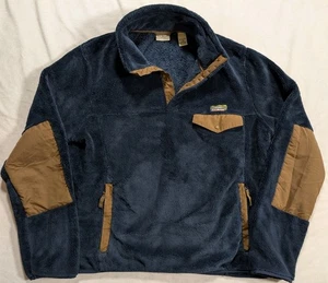 LL Bean Hochflor 1/4 Knopf Fleece Sherpa Pullover Ellenbogen Patches Druckknopf Blau Herren L - Bild 1 von 8