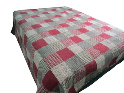 Plaid Patchwork Reversible Quilt Blanket 85x100 Inches Cotton Blend GUC - Image 1 of 4