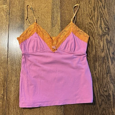 Винтажный Y2K розовый кружевной отделки Cami Babydoll Майка Camisole средний Victorias Secret - Изображение 1 из 4