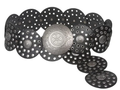 Cinturón de cuero concho disco boho ancho de 3 1/2" (90 mm) de ancho para dama Foto 1 de 4