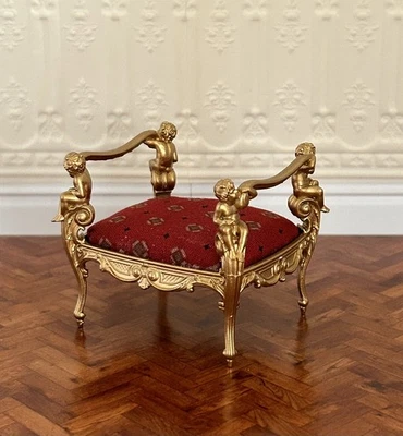 Dolls House 1/12 Scale Elegant Gold Cast Resin Stool With Cherubs. - Image 1 of 2