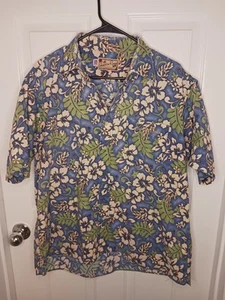 VTG USA Hawaiian Rodeo Men's Size Large Blue Floral Short Sleeve Button Up Shirt - Picture 1 of 7