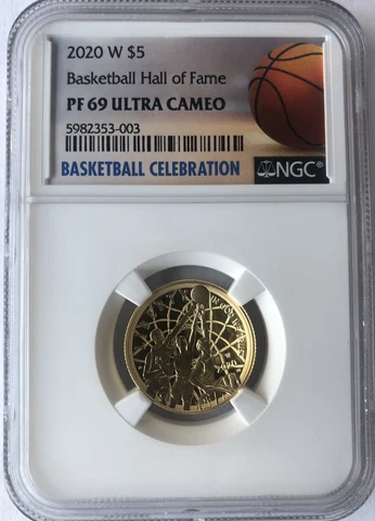 2020 W $5 Basketball Hall of Fame Gold Proof Coin NGC PF69 UC w OGP & COA: L👀K Cover