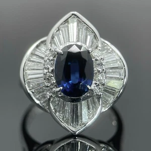 Estate Sapphire & Diamond Platinum Ballerina Ring 3.11ctw - Picture 1 of 7