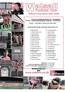 Teamsheet - Walsall v Huddersfield Town 2004/5 (29 Jan) - Picture 1 of 1