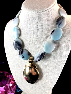 COLLAR SIMON SEBBAG PIEDRA AMAZONITA 925 VERMEIL ESTERLINA ESTILO MODERNO COLGANTE  Foto 1 de 4