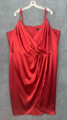Lane Bryant Dress Womens 28 Red Midi Faux Wrap Cocxktail Glam Holiday Party - Image 1 of 4