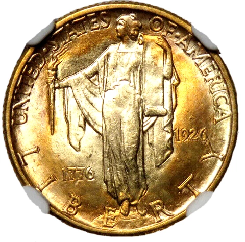 1926 $2.50 Gold Sesquicentennial Commemorative NGC MS-64, Great Toning  & Luster Cover