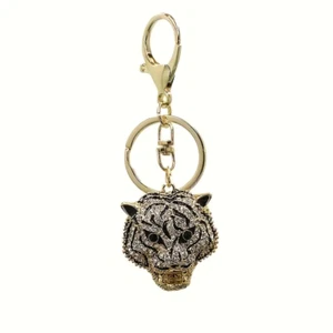 Exotic Tiger Rhinestone Gold Key Chain Purse Backpack Charm Keychain - Picture 1 of 4