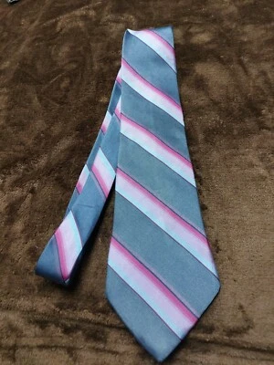 NWT- EXPRESS Mens Pink/Grey Diagonal striped Design 100% Italian silk - Image 1 of 4