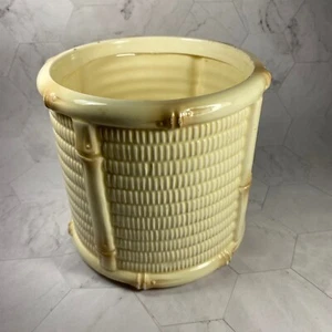 Vintage Fitz & Floyd Hand-Painted Ceramic Rattan Basket Motif Planter 6 in. - Picture 1 of 13