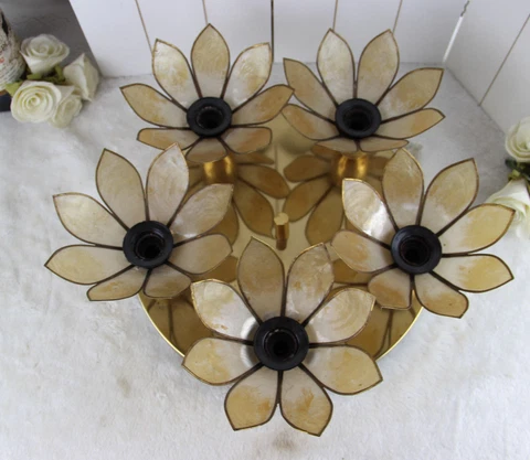 Retro Boulanger mark mid century mother pearl Chandelier pendant gold gilt 1970 Cover