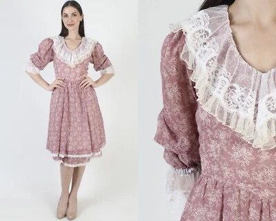 Vestido Vintage Gunne Sax Ramo Blanco Encaje Cottagecore Pradera Midi Talla 7 Foto 1 de 4