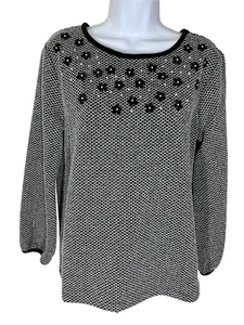 Karl Lagerfeld Long Sleeve Black & White Floral Top Women’s Size Small - Picture 1 of 5