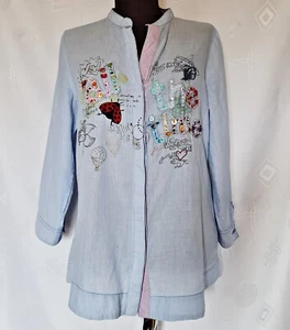 AUTHENTIC DESIGUAL EMBROIDERY LOGO POP ART BLUE WOMEN TUNIC BLOUSE-SIZE:US 10/M - Picture 1 of 7